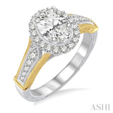1 1/6 Ctw Diamond Engagement Ring with 3/4 Ct Oval Cut Center Stone in 14K White and Yellow Gold