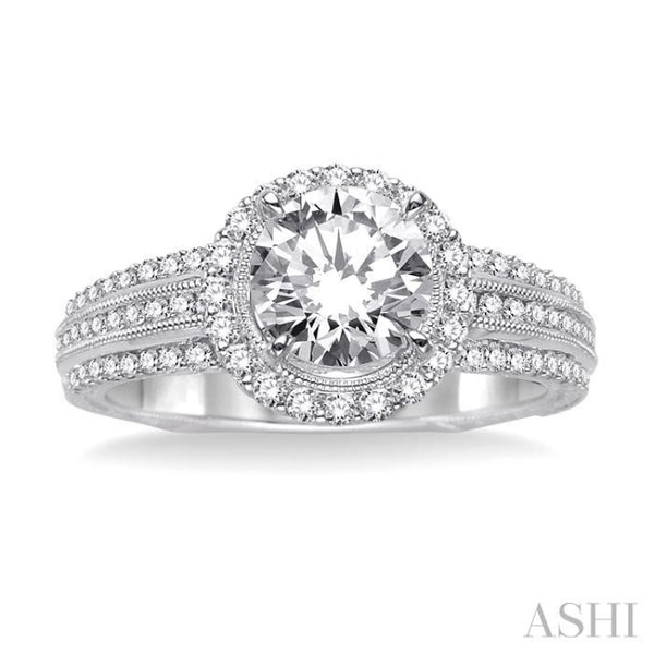 1 1/5 Ctw Diamond Engagement Ring with 3/4 Ct Round Cut Center Stone in 14K  White Gold