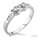 2 Stone Twin Heart Shape Silver Diamond Fashion Ring
