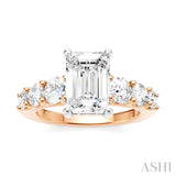 1 1/10 Ctw Emerald Shape Round Cut Diamond Semi-Mount Engagement Ring in 14K Rose and White Gold