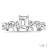 7/8 Ctw Twisted Shank Round Cut Diamond Engagement Ring With 1/2 Ct Emerald Cut Center Stone in 14K White Gold
