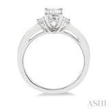 3/8 Ctw Octagonal and Baguette Diamond Ladies Engagement Ring with 1/3 Ct Emerald cut Center Stone in 14K White Gold
