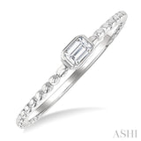 1/6 Ctw Ball Bead East-West Bezel Set Emerald Cut Diamond Stackable Petite Fashion Ring in 14K White Gold