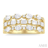 1 1/2 Ctw Triple Row Multi-Cut Diamond Fashion Band in 14K Yellow Gold