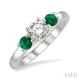 3.50 MM Round Shape Emerald and 3/8 Ctw Past, Present and Future Round Cut Diamond Precious Ring in 14K White Gold