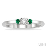 2.15 MM Round Shape Emerald and 1/6 Ctw Past, Present and Future Round Cut Diamond Precious Ring in 14K White Gold