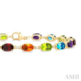 6X4 MM Oval Cut Multiple Gemstone and 1/6 Ctw Round Cut Diamond Semi-Precious Tennis Bracelet in 10K Yellow Gold