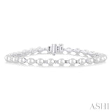 4 MM Round Shape Cultured Pearl and 3/4 Ctw Round Cut Diamond Tennis Bracelet in 14K White Gold