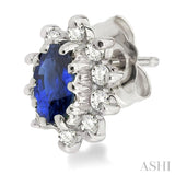 5x3MM Oval Cut Sapphire and 1/4 Ctw Round Cut Diamond Earrings in 14K White Gold