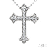 1/5 Ctw Round Cut Diamond Cross Petite Fashion Pendant With Chain in 10K White Gold