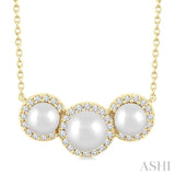 5MM & 4MM Cultured Pearl and 1/6 Ctw Round Cut Diamond Halo Pendant With Chain in 14K Yellow Gold