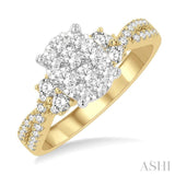 3/4 Ctw Oval Shape Center Criss Cross Shank Lovebright Round Cut Diamond Engagement Ring in 14K Yellow and White gold