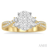 3/4 Ctw Oval Shape Center Criss Cross Shank Lovebright Round Cut Diamond Engagement Ring in 14K Yellow and White gold