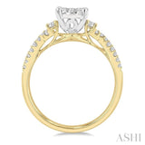 3/4 Ctw Oval Shape Center Criss Cross Shank Lovebright Round Cut Diamond Engagement Ring in 14K Yellow and White gold