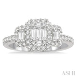 3/4 Ctw Layered Round Cut and Baguette Diamond Ring in 14K White Gold