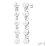 4MM Cultured Pearl and 1/4 Ctw Round Cut Diamond Fashion Earrings in 14K White Gold