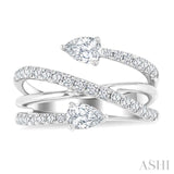 1 Ctw East West Pear and Round Cut Diamond Split Open-End Fashion Ring in 14K White Gold
