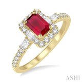 6x4 MM Octagon Cut Ruby and 1/2 Ctw Round Cut Diamond Precious Ring in 14K Yellow Gold