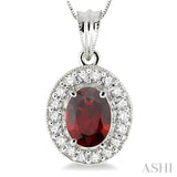 8x6 MM Oval Cut Garnet and 1/3 Ctw Round Cut Diamond Pendant in 14K White Gold with Chain