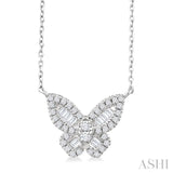 1/3 Ctw Petite Butterfly Baguette and Round Cut Diamond Fashion Pendant With Chain in 10K White Gold