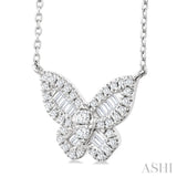 1/3 Ctw Petite Butterfly Baguette and Round Cut Diamond Fashion Pendant With Chain in 10K White Gold