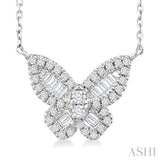 1/3 Ctw Petite Butterfly Baguette and Round Cut Diamond Fashion Pendant With Chain in 10K White Gold
