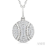 1/5 Ctw Petite Baseball Round Cut Diamond Fashion Pendant With Chain in 10K White Gold