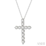 4 Ctw Round Cut Diamond Cross Pendant in 14K White Gold with Chain
