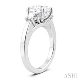 1/2 ctw Tri-Mount Past, Present and Future Oval Shape Center Round Cut Diamond Semi Mount Engagement Ring in 14K White Gold