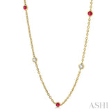 2.85 MM Ruby and 1/2 Ctw Round Cut Diamond Precious Station Necklace in 14K Yellow Gold