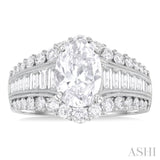 1 1/2 Ctw Baguette and Round Cut Diamond Oval Shape Semi-Mount Engagement Ring in 14K White Gold