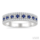 2 MM Round Shape Sapphire and 1/3 Ctw Round Cut Diamond Precious Fashion Band in 14K White Gold