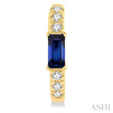 4X2 MM Baguette Cut Sapphire and 1/8 ctw Petite Round Cut Diamond Fashion Huggies in 10K Yellow Gold