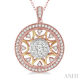 1.00 ctw Round Cut Diamond Lovebright Pendant in 14K Tri Color Gold with Chain