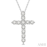 1/2 Ctw Round Cut Diamond Cross Pendant in 14K White Gold with Chain