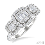 3/4 Ctw Cushion Shape Past, Present & Future Fusion Baguette and Round Cut Diamond Engagement Ring in 14K White Gold