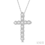 3/4 Ctw Round Cut Diamond Cross Pendant in 14K White Gold with Chain