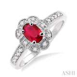 6x4 MM Oval Cut Ruby and 1/6 Ctw Single Cut Diamond Ring in 14K White Gold