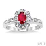 6x4 MM Oval Cut Ruby and 1/6 Ctw Single Cut Diamond Ring in 14K White Gold
