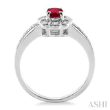 6x4 MM Oval Cut Ruby and 1/6 Ctw Single Cut Diamond Ring in 14K White Gold