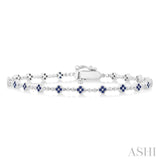 1 MM Round Cut Sapphire Clover and Bead Bijoux Link Precious Tennis Bracelet in 14K White Gold