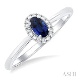 5x3 MM Oval Shape Sapphire and 1/20 Ctw Single Cut Diamond Halo Precious Ring in 10K White Gold
