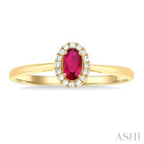 5x3 MM Oval Shape Ruby and 1/20 Ctw Single Cut Diamond Halo Precious Ring in 10K Yellow Gold