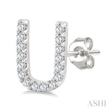 1/10 Ctw Initial 'U' Single Cut Diamond Earrings in 10K White Gold