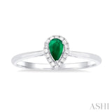 5x3 MM Pear Shape Emerald and 1/20 Ctw Round Cut Diamond Halo Precious Ring in 10K White Gold