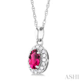 5x3 MM Oval Shape Pink Tourmaline and 1/20 Ctw Single Cut Diamond Halo Semi-Precious Pendant with Chain in 10K White Gold