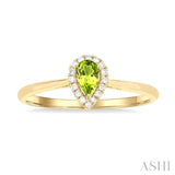 5x3 MM Pear Shape Peridot and 1/20 Ctw Single Cut Diamond Halo Semi-Precious Ring in 10K Yellow Gold