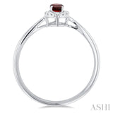 5x3 MM Oval Shape Garnet and 1/20 Ctw Single Cut Diamond Halo Semi-Precious Ring in 14K White Gold
