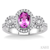 7x5 MM Oval Cut Pink Sapphire and 1/2 Ctw Round Cut Diamond Precious Ring in 14K White Gold