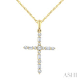 1/5 Ctw Latin Cross Fusion Baguette and Round Cut Diamond Fashion Pendant With Chain in 10K Yellow Gold